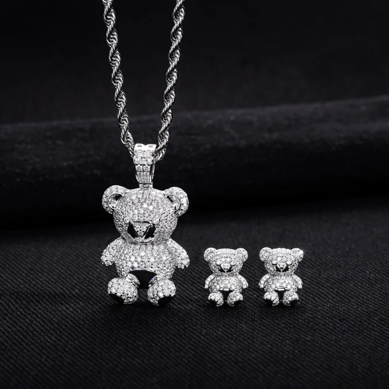 Moissanite Teddy Bear Sterling Silver Necklace