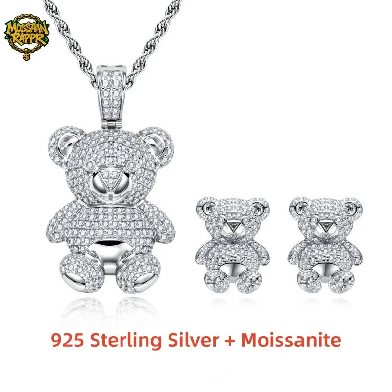 Moissanite Teddy Bear Sterling Silver Necklace