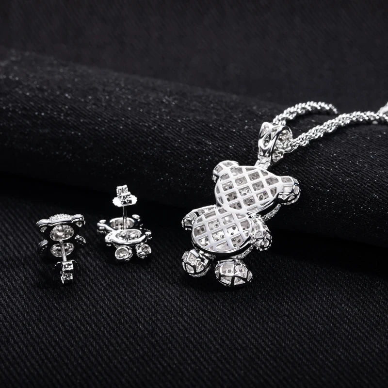 Moissanite Teddy Bear Sterling Silver Necklace