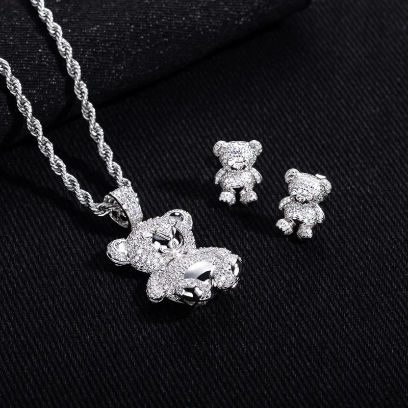 Moissanite Teddy Bear Sterling Silver Necklace