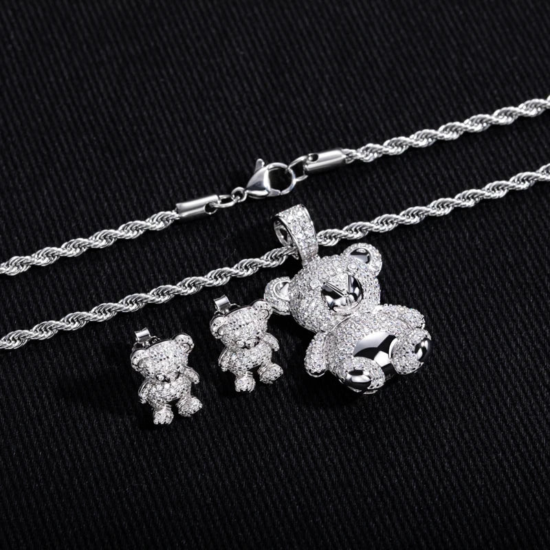 Moissanite Teddy Bear Sterling Silver Necklace