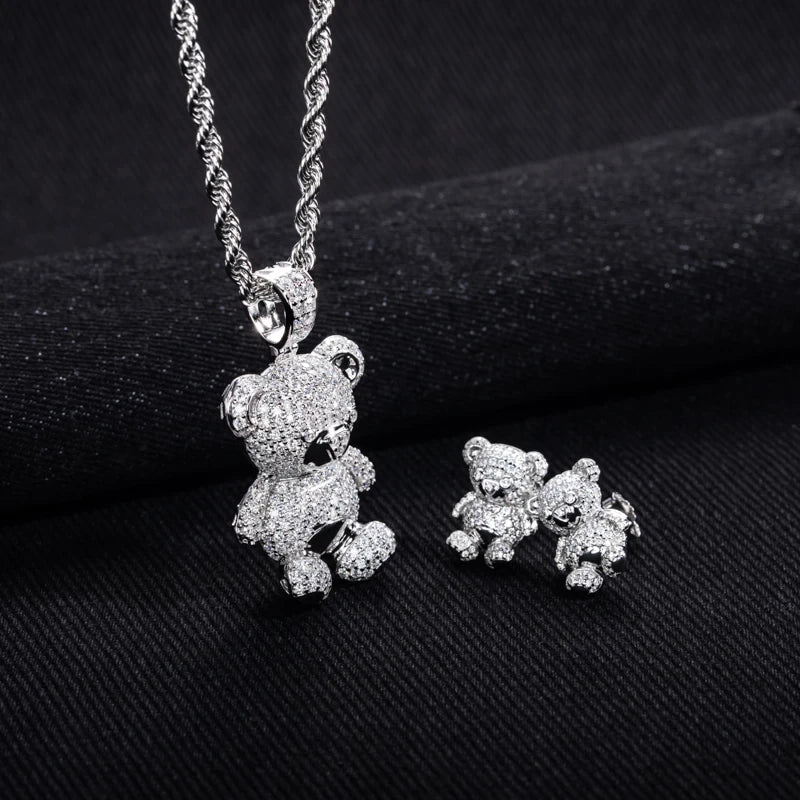 Moissanite Teddy Bear Sterling Silver Necklace