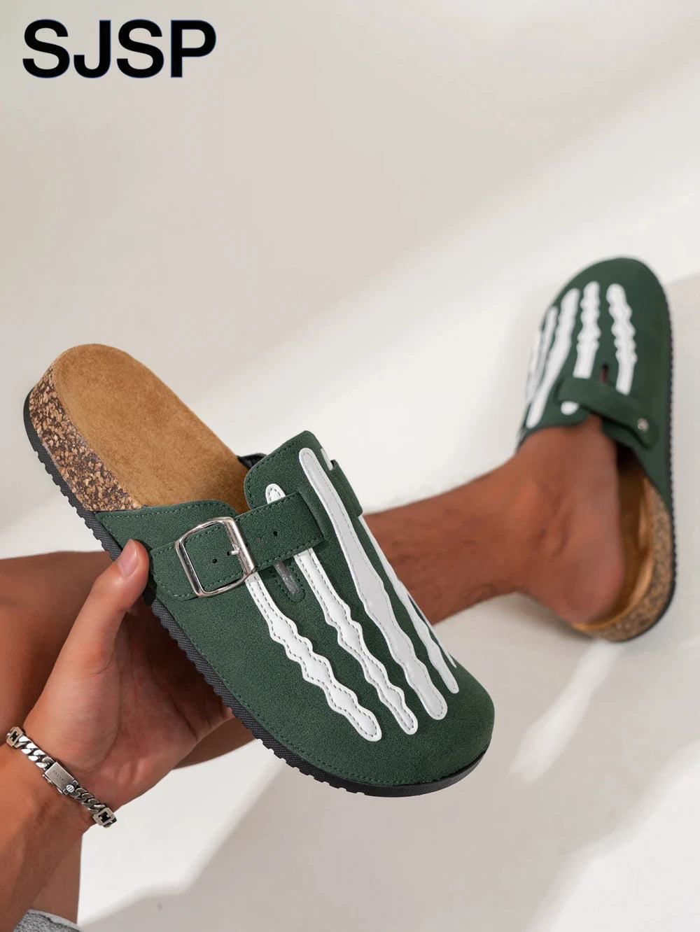 Skeleton Print Slip-On Sandals