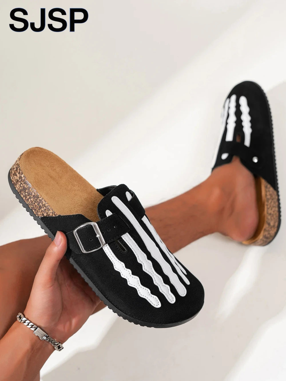Skeleton Print Slip-On Sandals