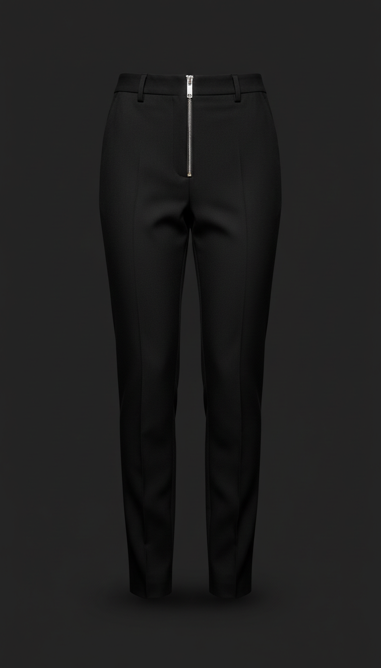 Black Structured Trousers with Silver Zip Detail
