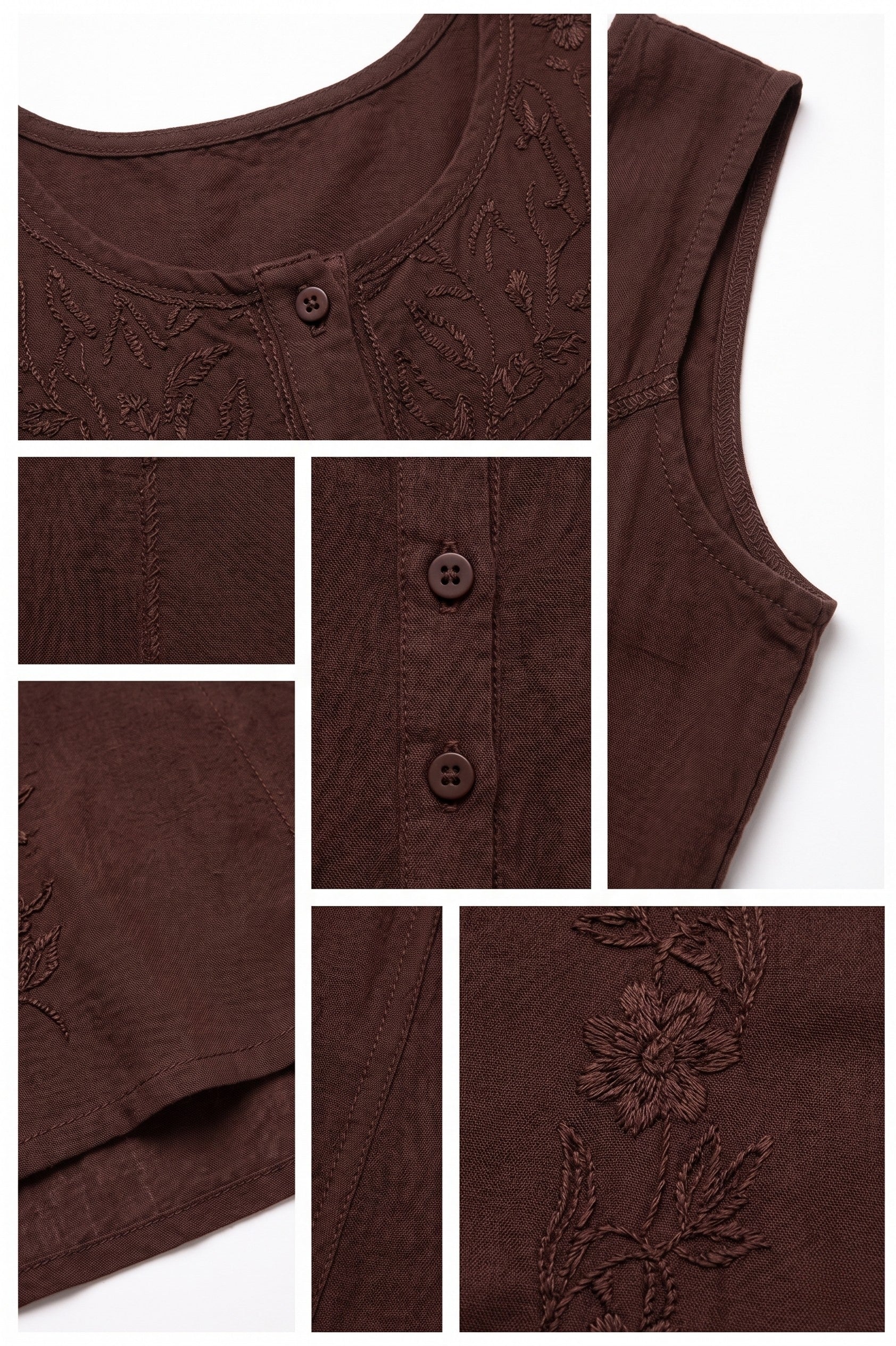 Sakkas Maya Floral Embroidered Sleeveless Button Up Rayon Dress