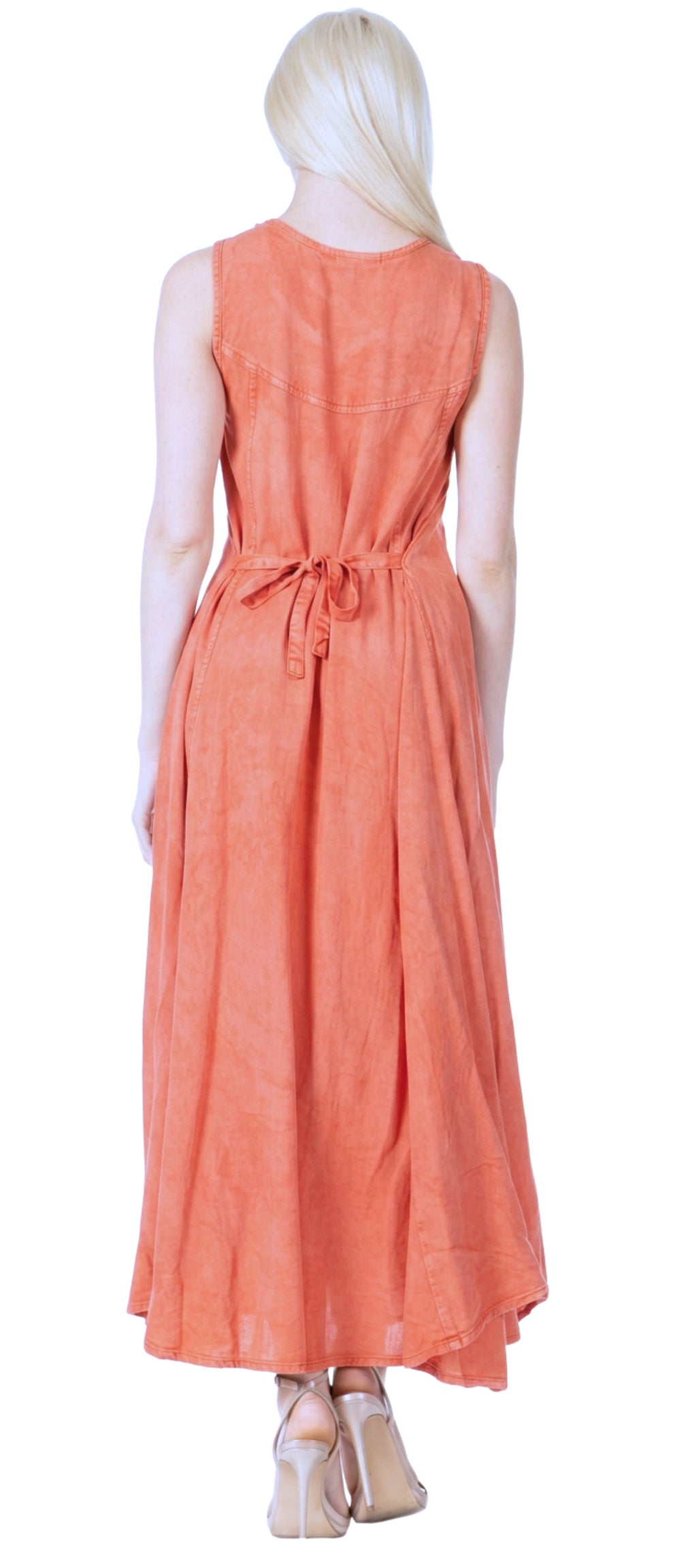 Sakkas Maya Floral Embroidered Sleeveless Button Up Rayon Dress