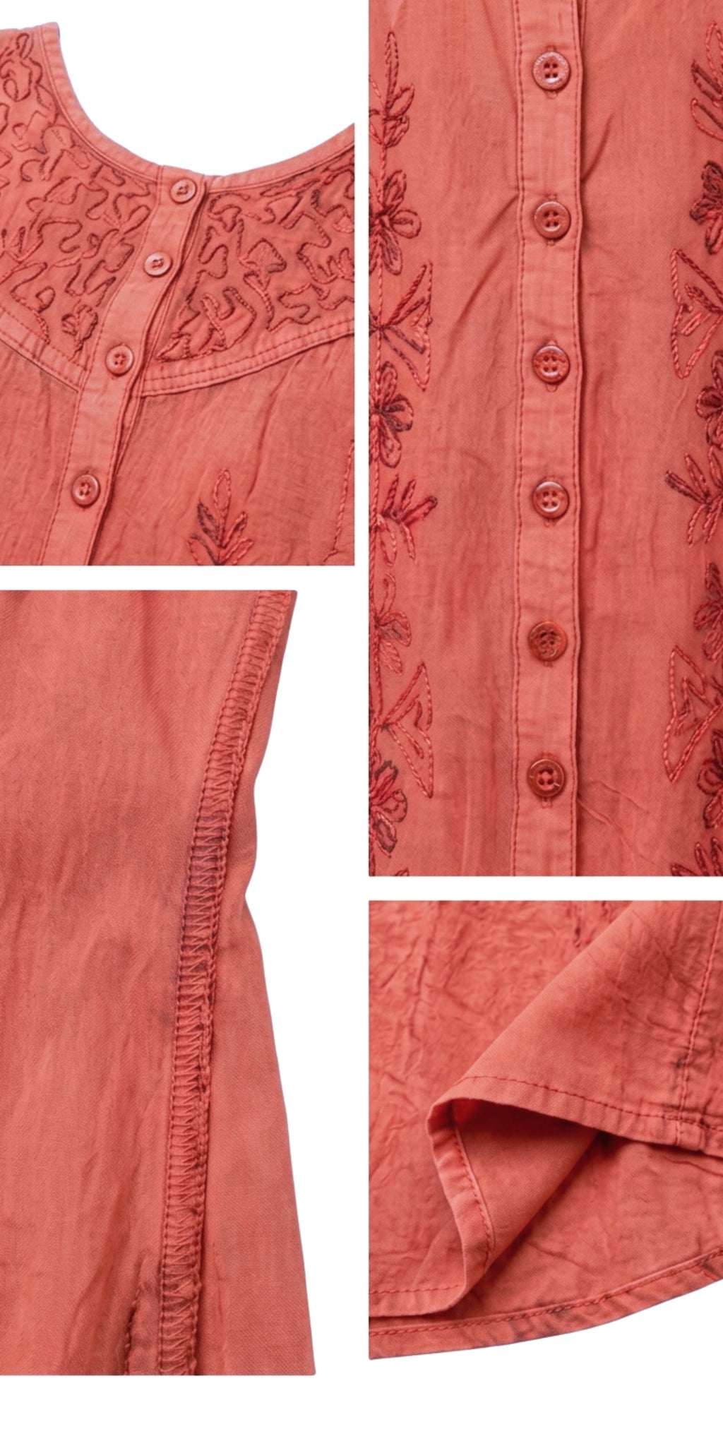 Sakkas Maya Floral Embroidered Sleeveless Button Up Rayon Dress