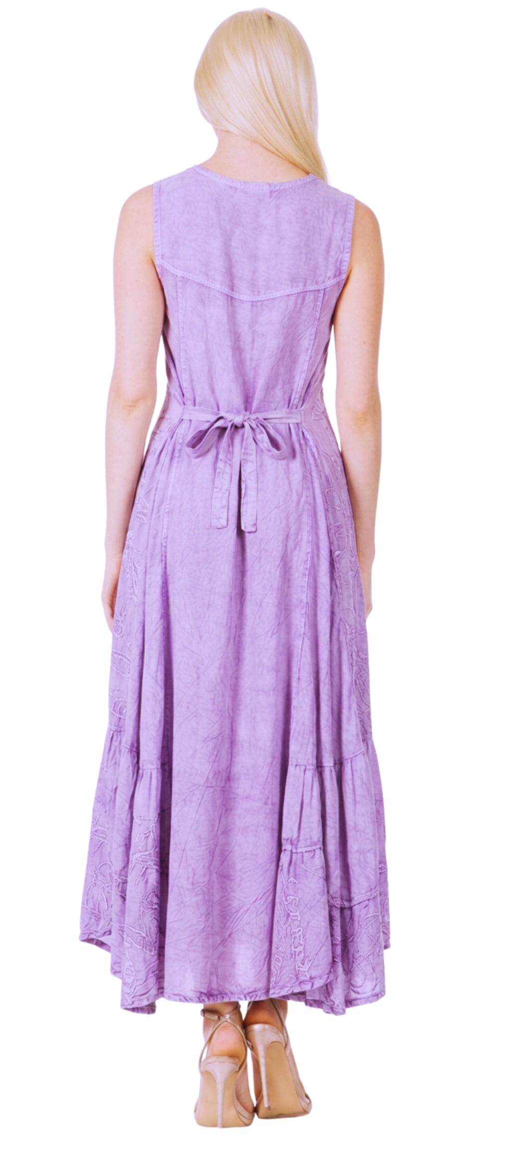 Sakkas Maya Floral Embroidered Sleeveless Button Up Rayon Dress